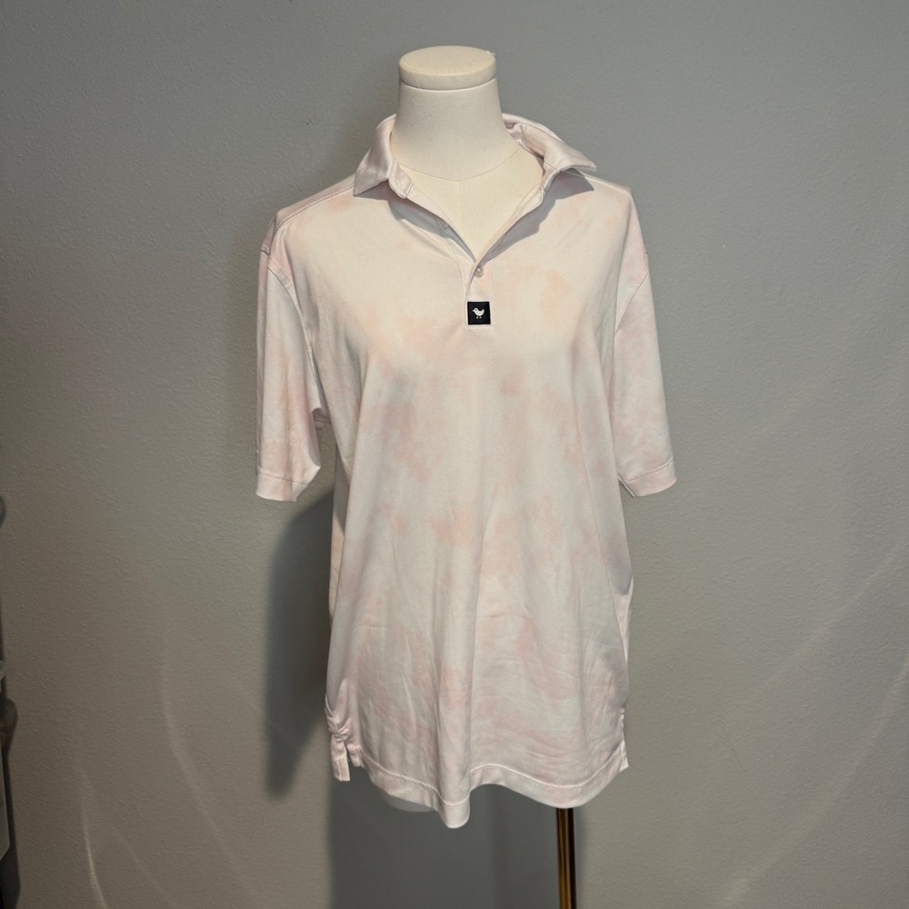 Bad Birdie Pique Golf Polo Shirt in a blush pink tie-dye - Picture 2 of 6